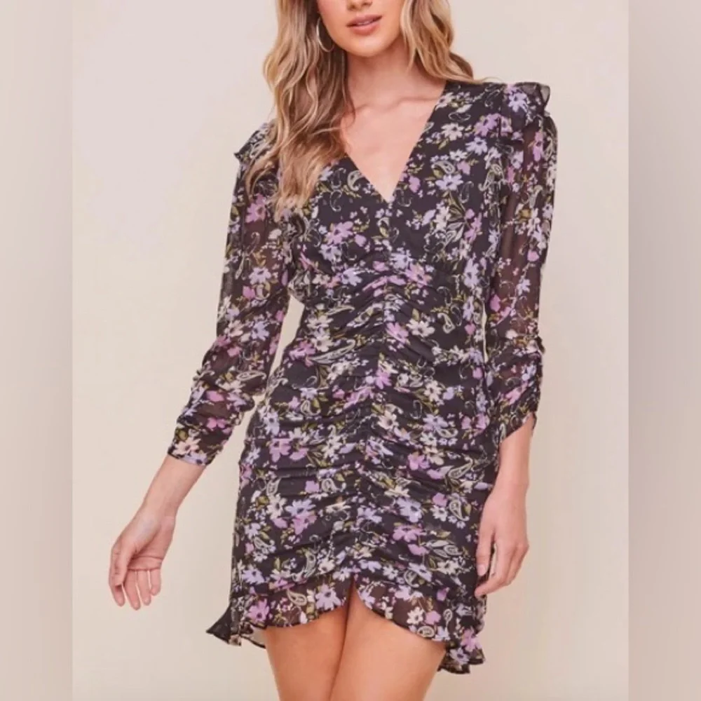 ASTR The Label Black Kimbra Floral Ruched Front Dress Size XS NWT - Picture 2 of 10